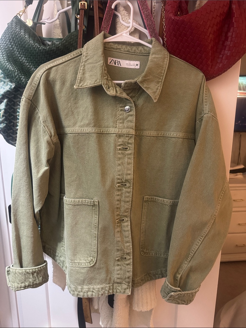 Zara Olive Utility Jean Jacket